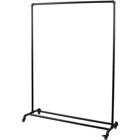 Industrial Pipe Clothing Racks on Wheels,47in Length Heavy Duty Garment Racks,Vintage Rolling Clothes Display Rack,Retail Display Rack,Black