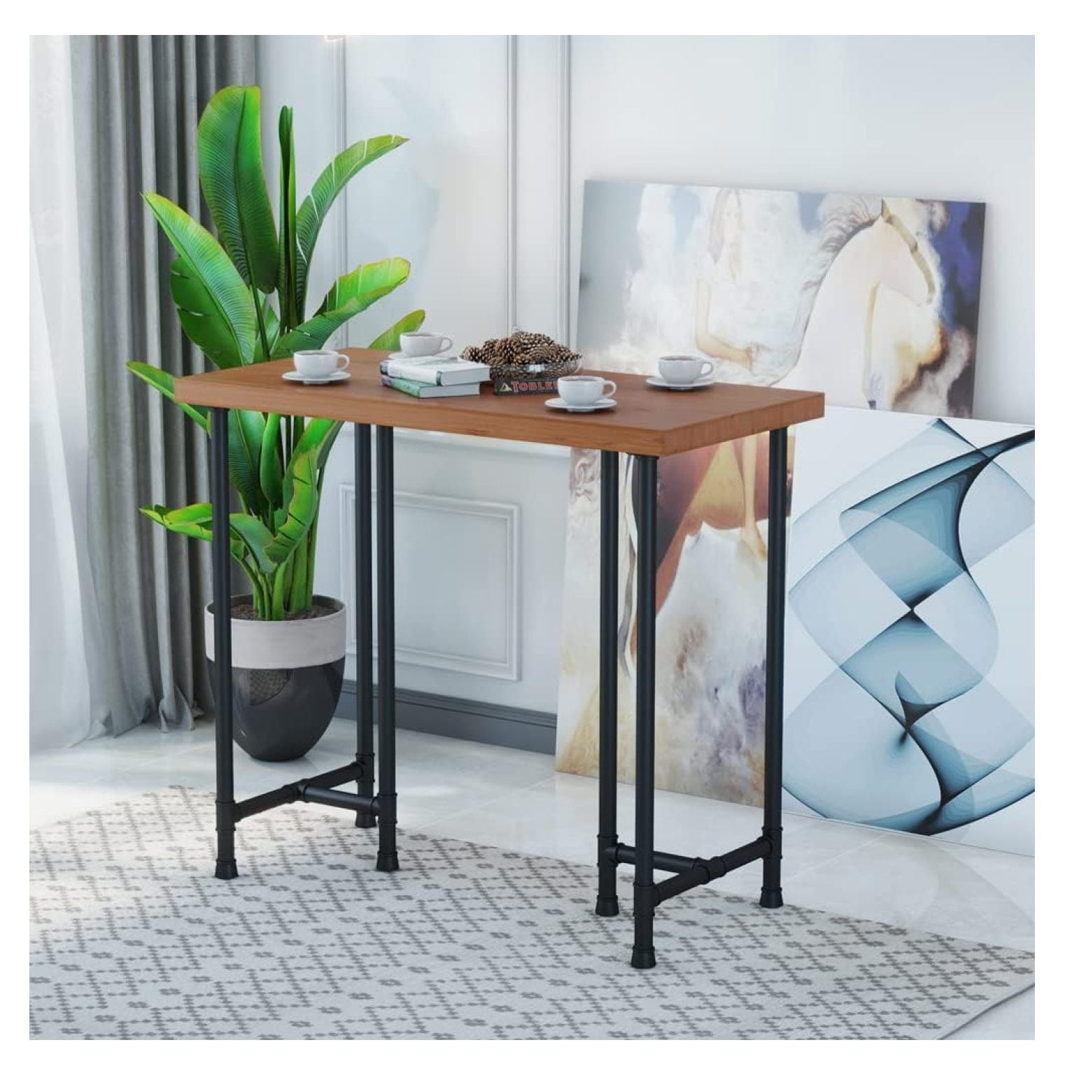 Industrial Pipe Counter Height Dining Table, Solid Wood Bar Table Pub ...