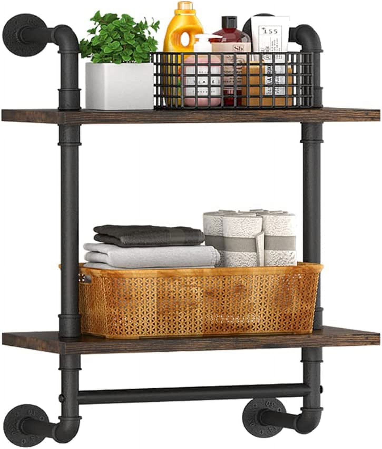 Industrial Pipe Floating Bathroom Shelves Wall Mounted with Towel bar ...
