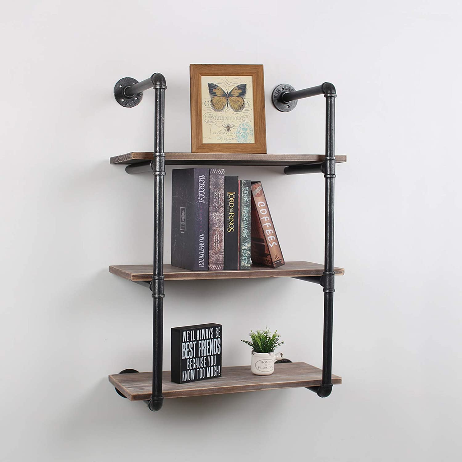 Industrial Pipe Floating Shelves,3 Tiers Wall Mount Bookshelf,24in