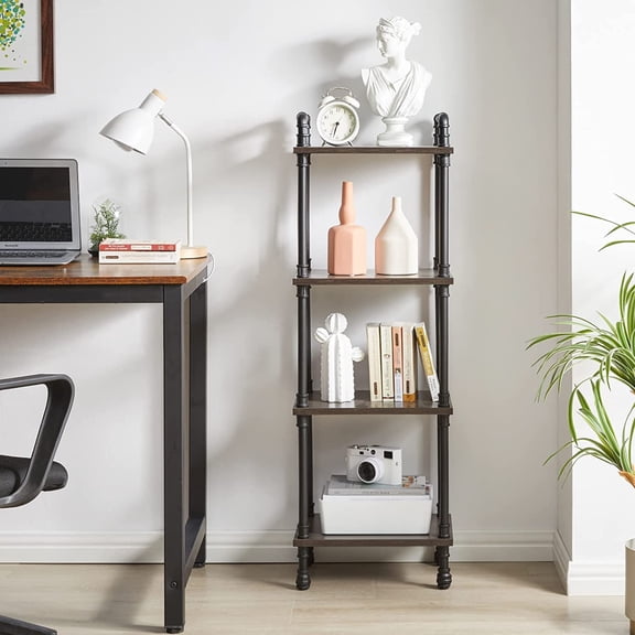 Industrial Pipe Ladder Shelf, 4-Tier Vintage Style Book Shelf,  Standing Units, Display Rack and Storage Organizer for Living Room, Bedroom, Kitchen, Black