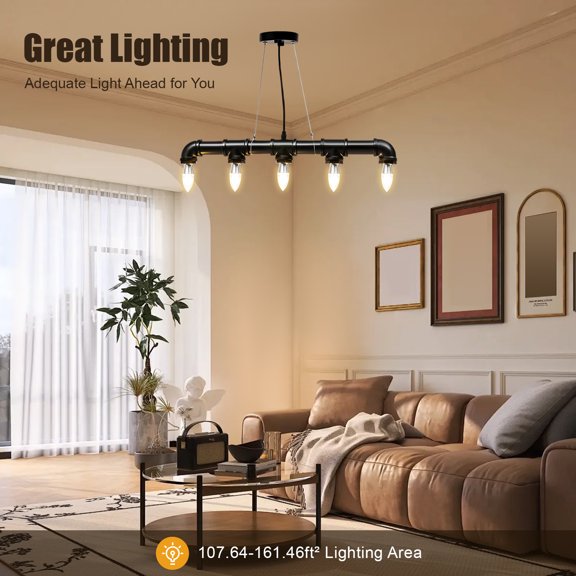 Industrial Pipe Pendant Light, 65cm Total Length, 110V to 240V Wide Voltage, without Bulb for E26 Lamp Base