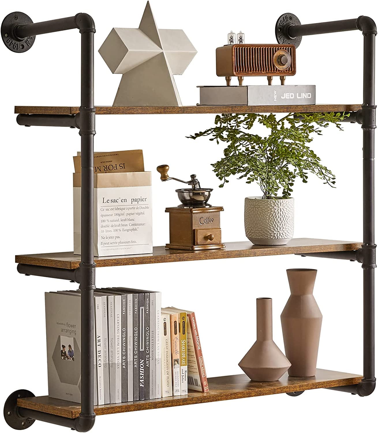 Industrial Pipe Shelf, 31.5 Inch Floating Shelves Wall Mounted, 3Tiers