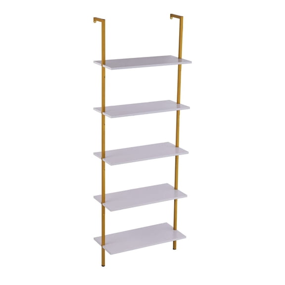 Industrial Pipe Shelf 5 Tier 24x11.8in Gold White Wall Mount