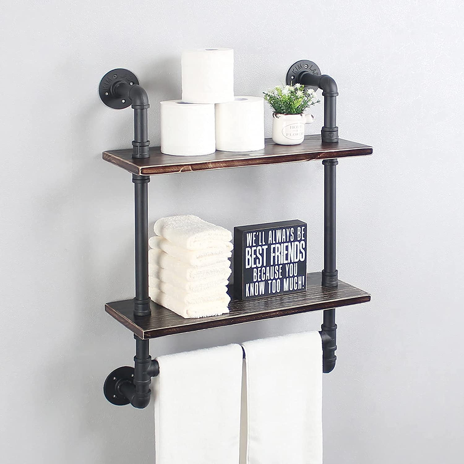 Industrial Pipe Shelf Bathroom Shelves Wall Mounted,19.6in Rustic Wood ...