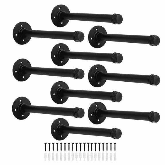 Industrial Pipe Shelf Brackets 10 Pack Wall Mount DIY Shelving Brackets 8 Inch Pipe Decor Wall Rustic Garment Rack Floating Shelf Brackets