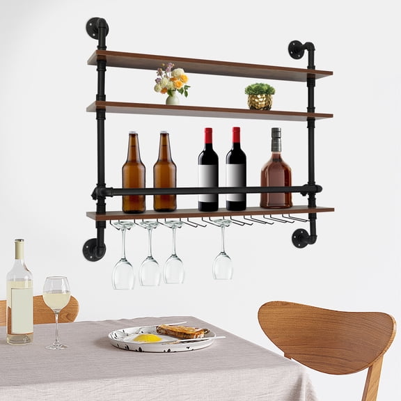 Industrial Pipe Shelf Wine Rack Bar Shelves Wall Mounted Wine Cup Bottle Holder For Wine Cellars, Bars, Storerooms, Business Occasions