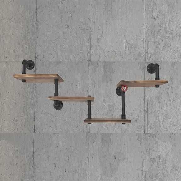 Industrial Pipe Shelves Wall Mounted Rustic Floating Shelves 4 Layer Ladder Hanging Bookshelf Pipe Shelving for Bedroom Office Kitchen