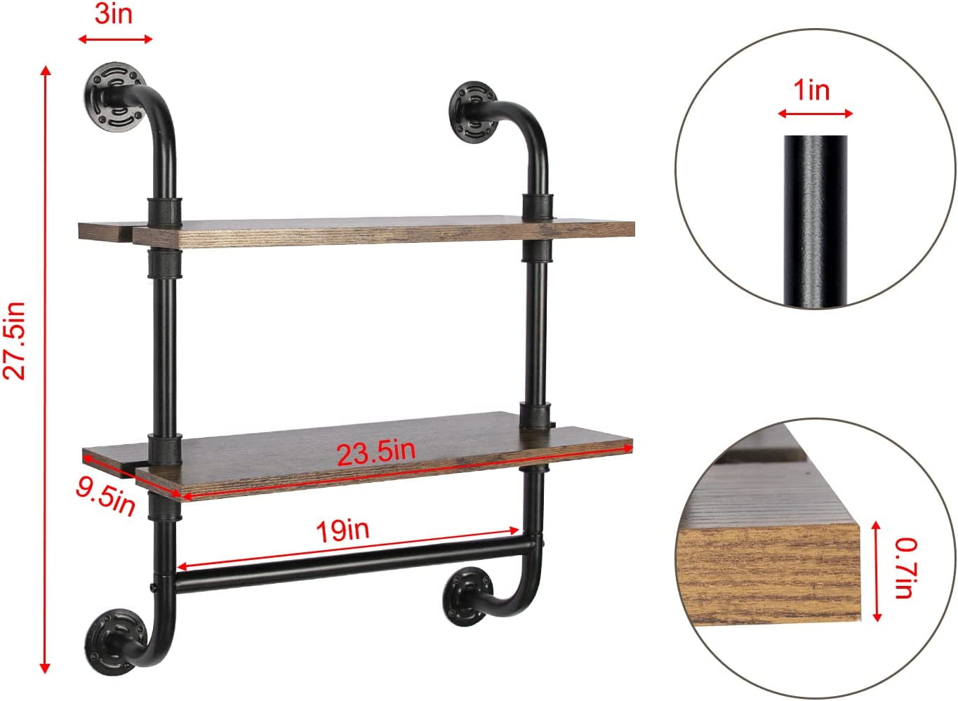 NIUBEST 16-Inch Floating Shelves – Rustic Farmhouse Style, Solid Wood, Easy Mount