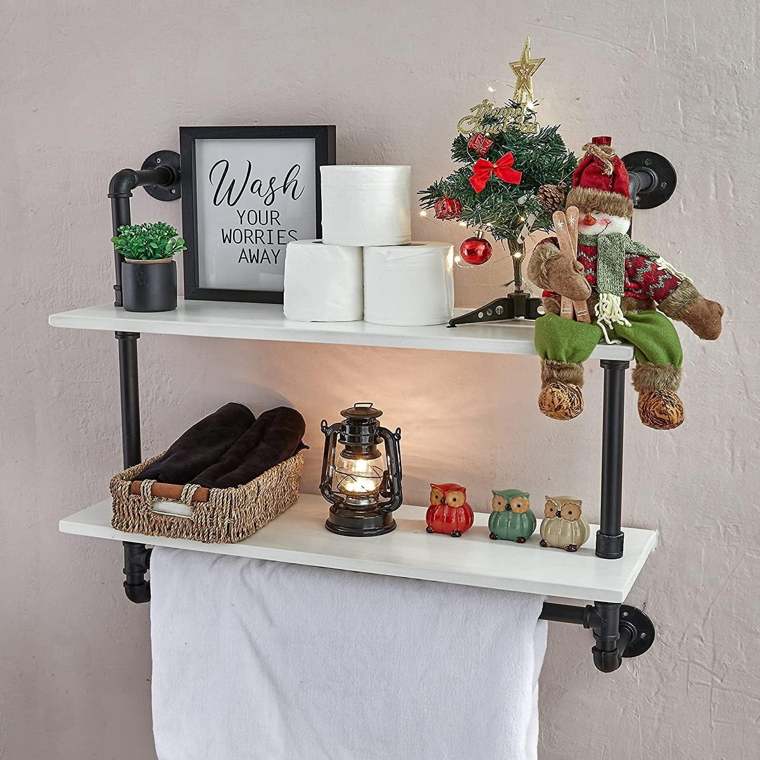 KLUVIS Farmhouse Bathroom Shelves With Towel Bar - Wall Shelf Over