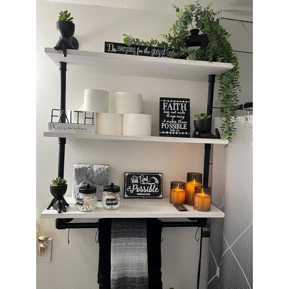 Industrial Pipe Shelving Floating Shelves with Towel Rack,3 Tier 30 inch Retro White Rustic Bathroom Shelves Farmhouse Pipe Wall Shelves for Kitchen Storage,Living Room