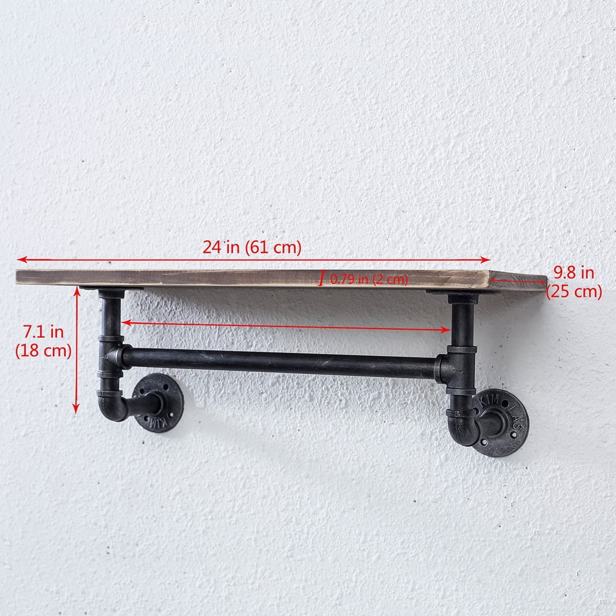 SSS Furniture Industrial Pipe Shelf - 2 Tier 19.6 Inch Rustic Wood Wall Mounted, With Towel Bar