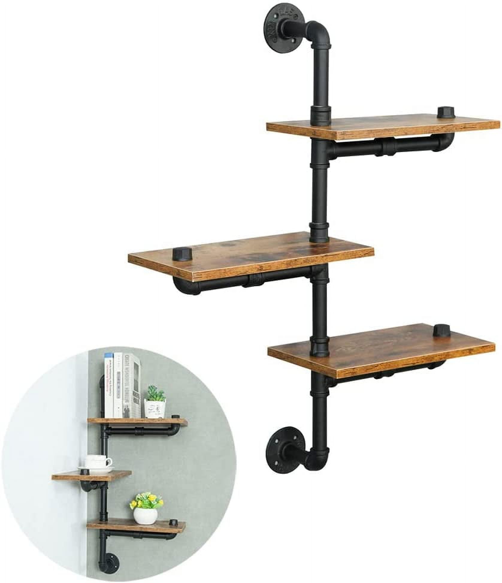 Industrial Pipe Shelving, Pipe Shelves with Wood Planks, Floating