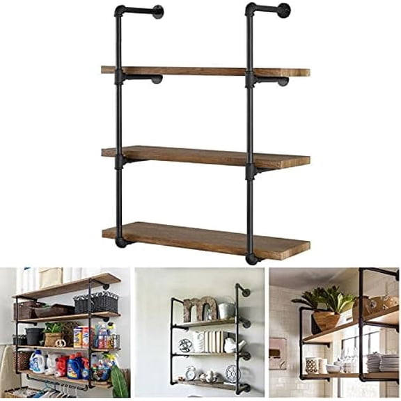 Industrial Pipe Shelving Wall Mounted Rustic Floating Shelves Iron Shelves for Wall DIY Bookshelf Brackets for Home Kitchen Office (4 Tier, 2 Pcs, 37 Tall, 12 Deep)$$Tools & Hardware Other
