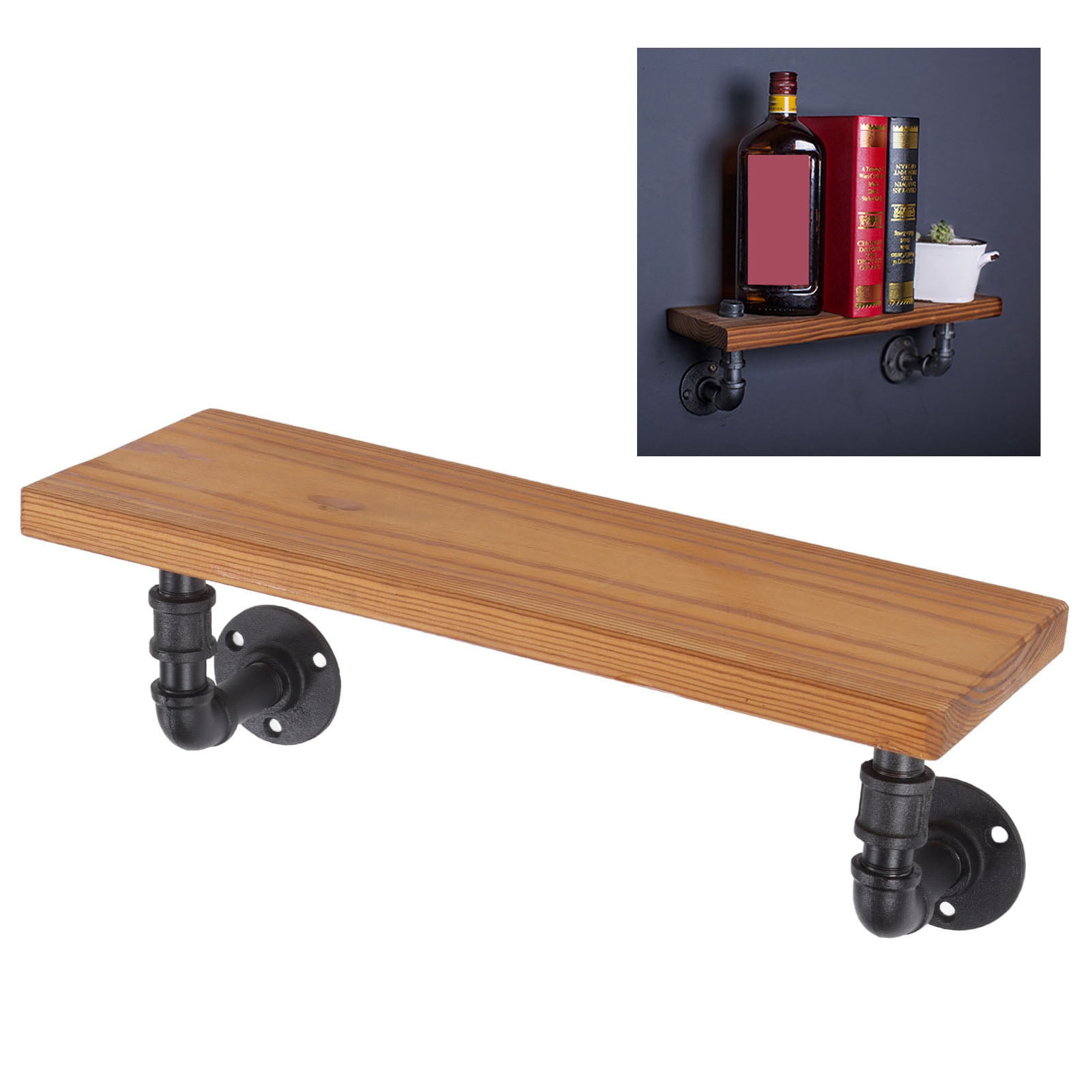 Industrial Pipe Shelving Wall Mounted Solid Wood Board Wrought Iron