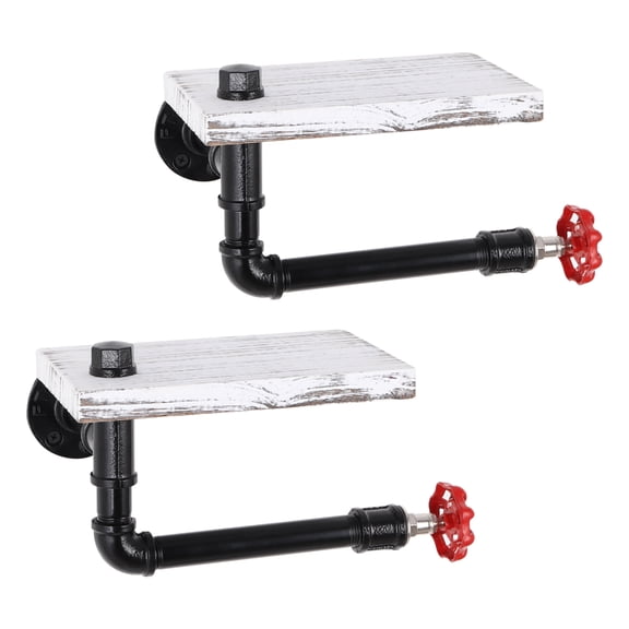 Industrial Pipe Toilet Paper Holder with Shelf, Rustic Wall Mounted Bathroom Tissue Roll Holder