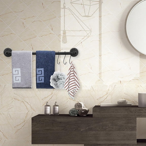 Industrial Pipe Towel Bar, Heavy Duty Bathroom Hardware Towel Holder, Wall Mounted Rustic Iron Towel Rack