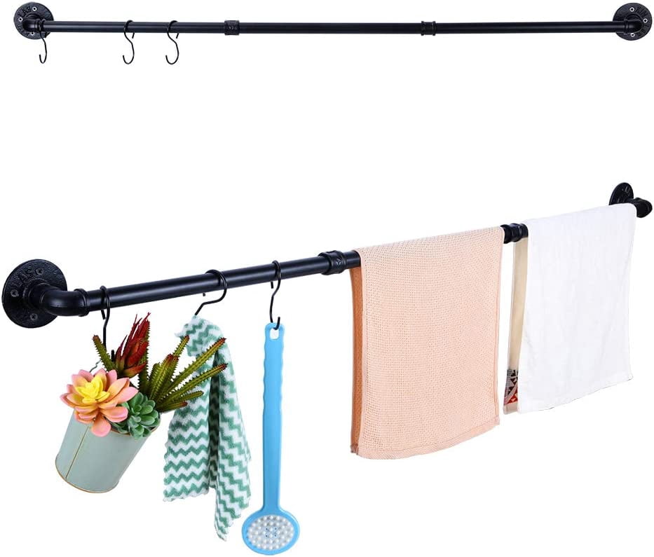 18 Inch Industrial Pipe Towel Bar - Matte Black Rustic Bathroom Towel Holder