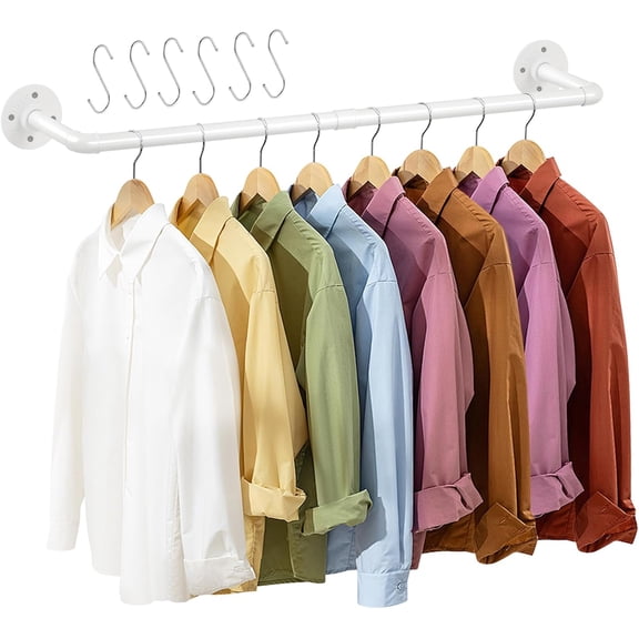 Industrial Pipe Wall Mounted Clothes Rack,38 Inches Heavy Duty Detachable Garment Rack,Multi-purpose Hanging Rod for Closet,White