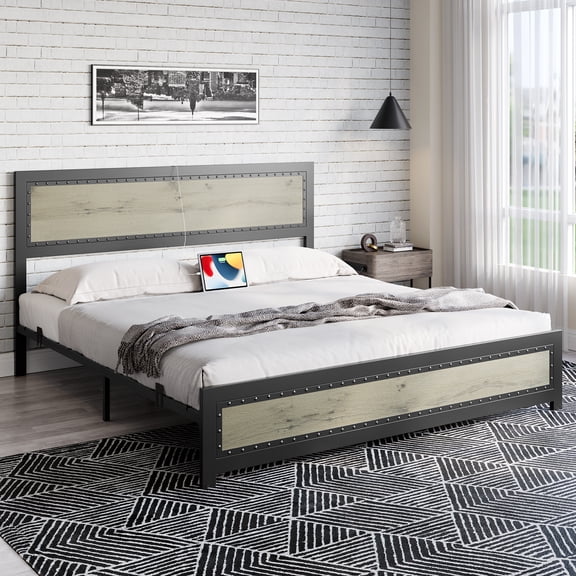 Industrial Platform Bed Frame with Charging Station