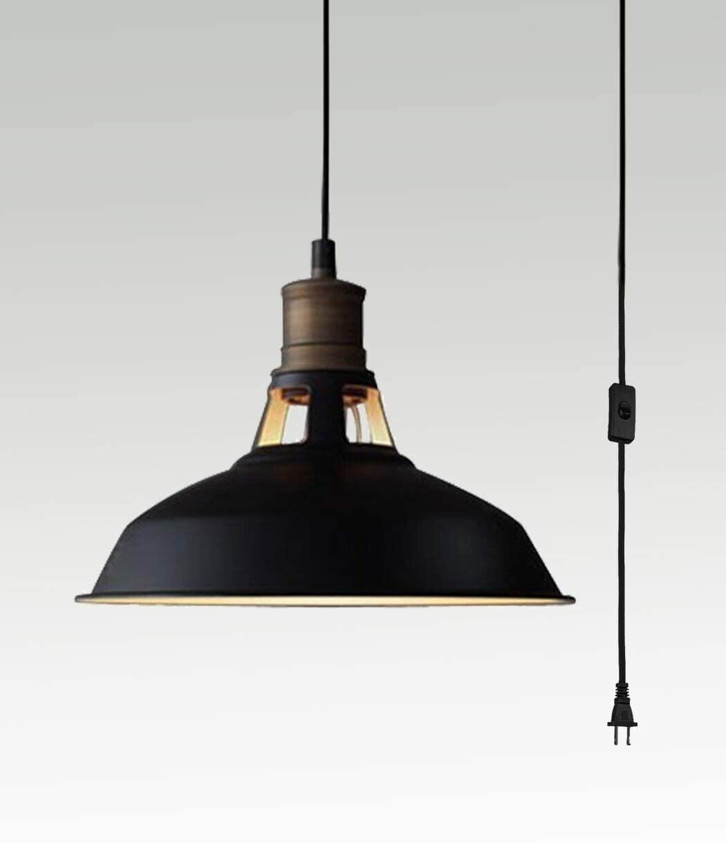 Industrial Plug-in Barn Pendant Light Black Farmhouse with On/Off Switch Pendant