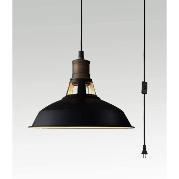 Industrial Plug-in Barn Pendant Light Black Farmhouse with On/Off Switch Pendant