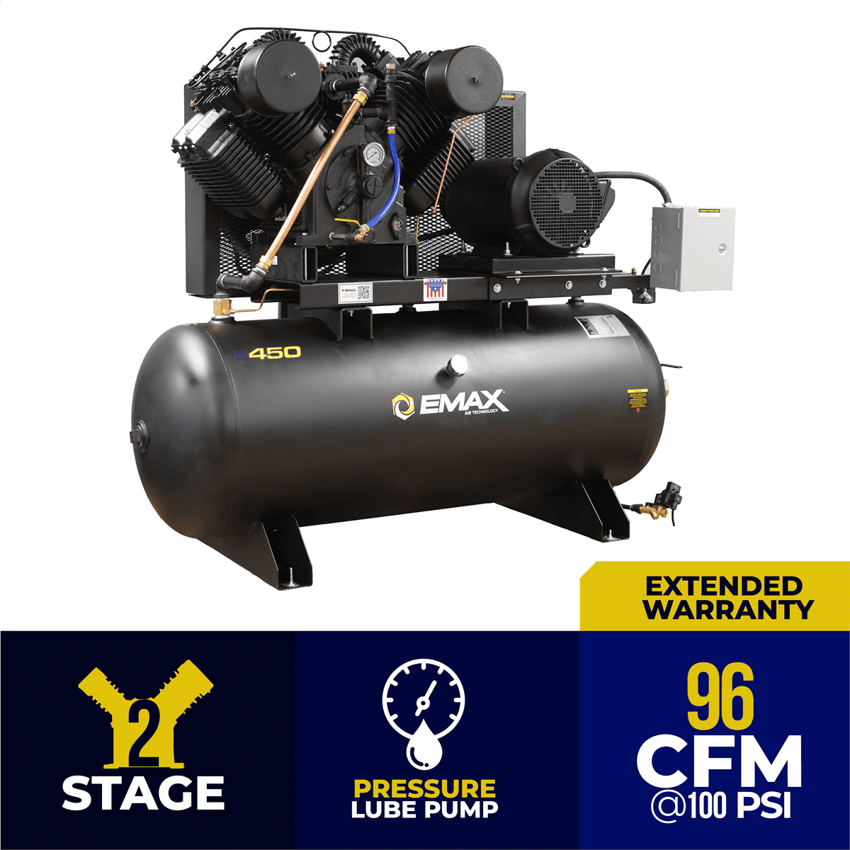 Emax Compressor Compressor 25 HP 2 Stg 3 Phase Horz 120 Gal