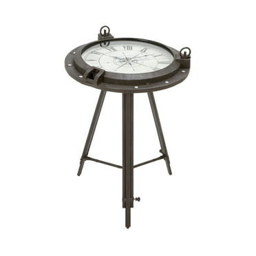 Industrial Porthole Metal Round Clock Coffee and End Table-Material:Metal