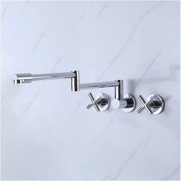 Industrial Pot Filler Faucet Foldable 360°Rotation Kitchen Faucet Wall Mount Brass Kitchen Sink Faucet Cold and Hot Water Kitchen Tap 2 Handle Kitchen Mixer Tap,Black