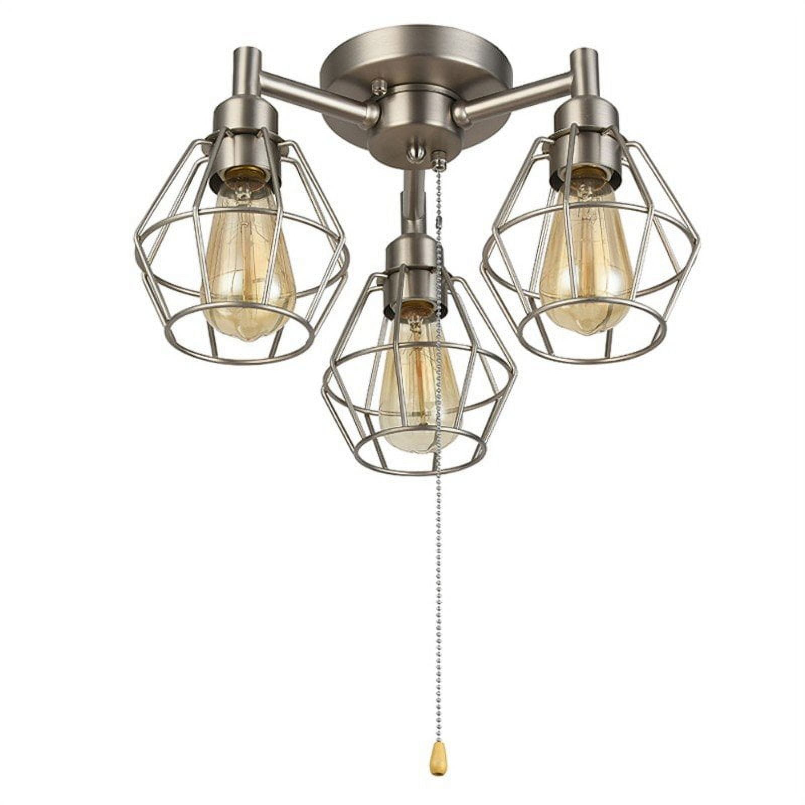 Industrial Pull Chain Ceiling Light Fixture Brushed Nickel Semi Flush Mount Lighting with Pull Switch Modern Steampunk Metal Cage Kitchen Light
