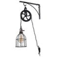 thumbnail image 1 of Industrial Pulley Design Black Wall Sconce Pendant Lamp Kit with Wire Cage Shade, Iron Bracket, Pulley, 10" Fabric Plug in Cord, Socket with ON/Off & Edison LED Light Bulb, 1 of 6