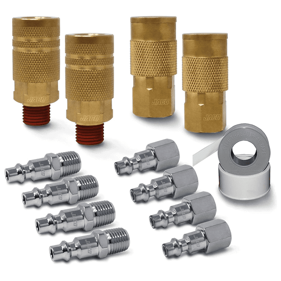 JACO Industrial Quick Connect Air Fittings | Plug & Coupler Kit - 1/4" NPT (Set of 12)