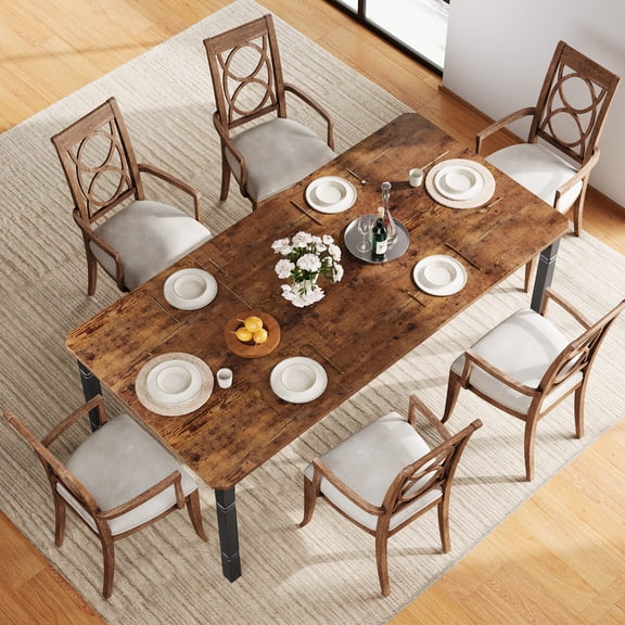 Industrial Rectangle Dining Table for 6-8 – Long Modern Kitchen & Dining Room Table – Sturdy Wood & Metal Frame – Chamfered Corners – Easy Assembly – Ideal for Home or Office