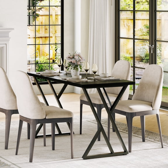 Industrial Rectangular Dining Table for 4 – 55" Waterproof Wooden Top – Heavy Duty Metal Frame – Space-Saving Modern Kitchen & Dining Room Table – Black(Table Only)