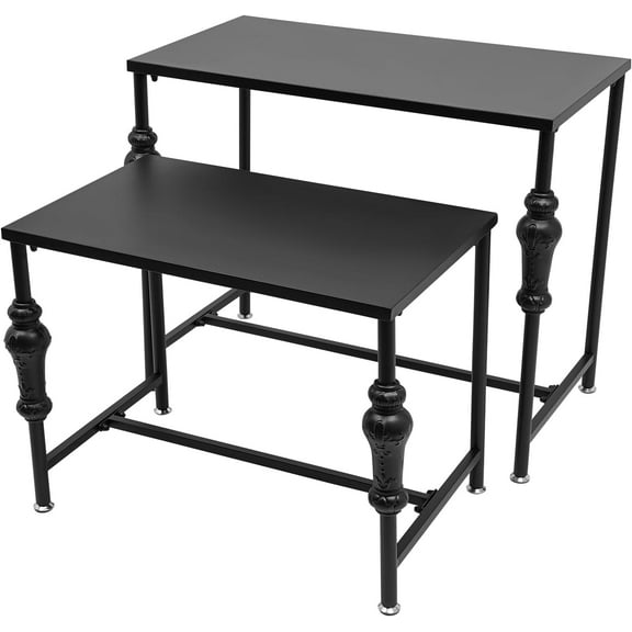 Industrial Retail Display Tables, Set of 2 Standing Clothing Shoes Display Rack Boutique Display Table Storage Shelves for Retail Store, Hotel, office. (Black)