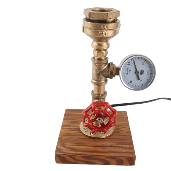 Industrial Retro Desk Lamp 12.6 x 11.8 x 6.7 inches Vintage Malleable Steel Water Pipe Table Light Carbonized Pine Decorative Bedside Workstation Accent Fitting for Living Room Bedroom Office
