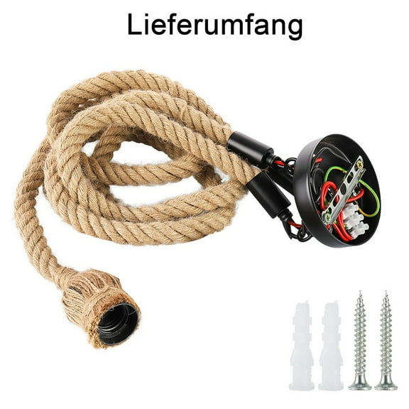 Industrial Retro Hemp Rope Ceiling Lamp with E27 Socket Hand Woven Natural Hemp Chandelier for Home Bar Restaurant 100cm Earth Yellow No Bulb Included