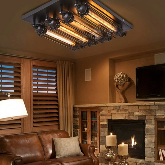 Industrial Retro Style Ceiling Light Metal Ceiling Lighting Fixture Strip-shaped Cover Design Ceiling Lamp Rust-resistant Scratch-resistant Wear-resistant for Shops Restaurants Hotels Bedrooms