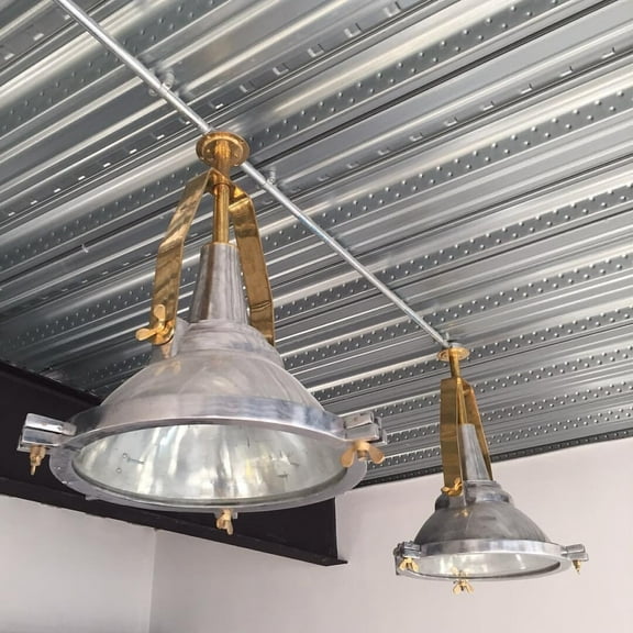 Industrial Retro Style Ceiling Mount Aluminum & Brass Metal Nautical Big Pendant Light Fixture