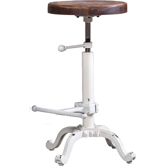 Industrial Retro Vintage Farm Wooden Tractor Stool Kitchen Swivel Height Adjustable bar Stool (Antique White)
