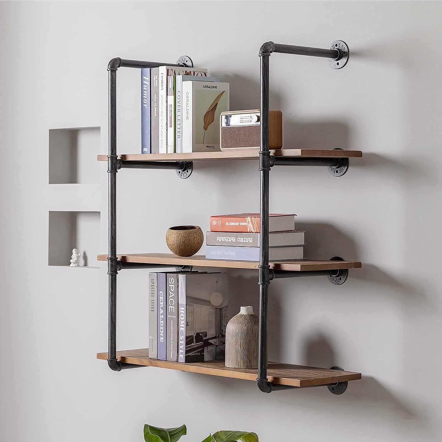 Industrial Retro Wall Mounted Iron Water Pipe Shelf Floating Shelves
