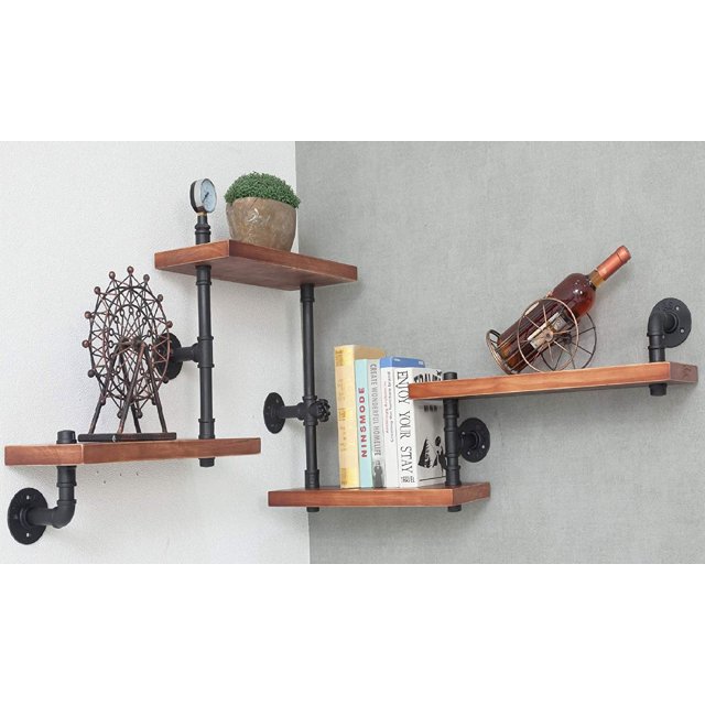 Industrial Retro Wall Mounted Iron Water Pipe Shelf Hung Bracket