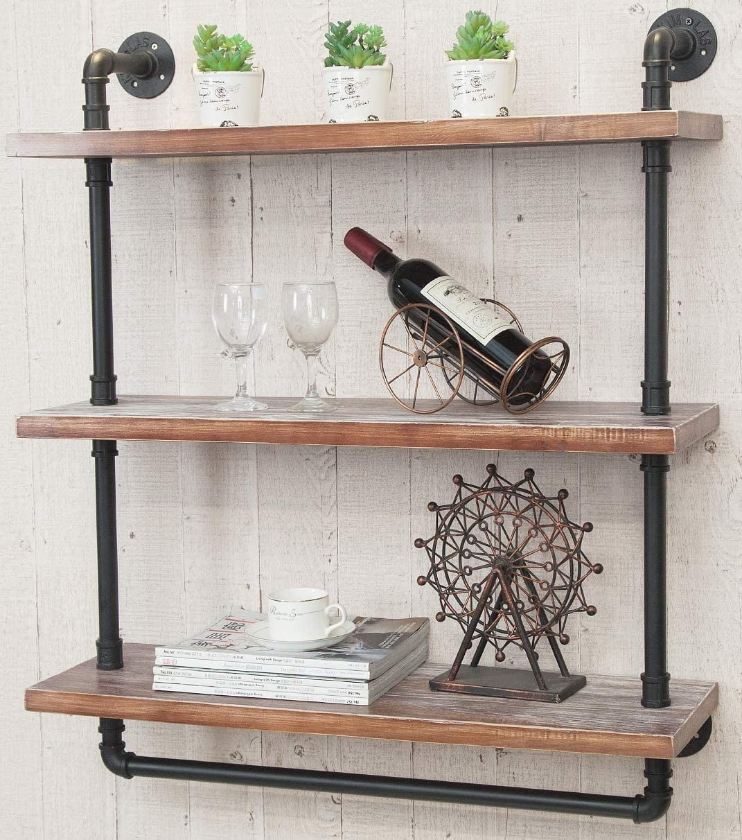 Industrial Retro Wall Mounted Iron Water Pipe Shelf Hung Bracket