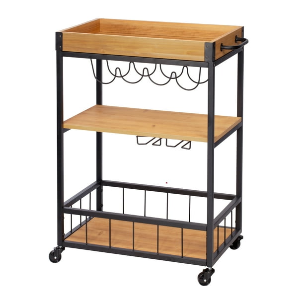 Industrial Rolling Bar Cart with Removable Serving Tray