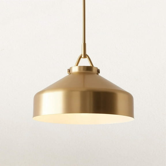 Industrial Round Antique Brass Shade 16 Inch Pendant with Brass Pole, Hand-polished Ceiling Light with Metal, Unique Elegant Ceiling Lamp, Pendant Lighting for Living Room, Dining Room, Bedroom
