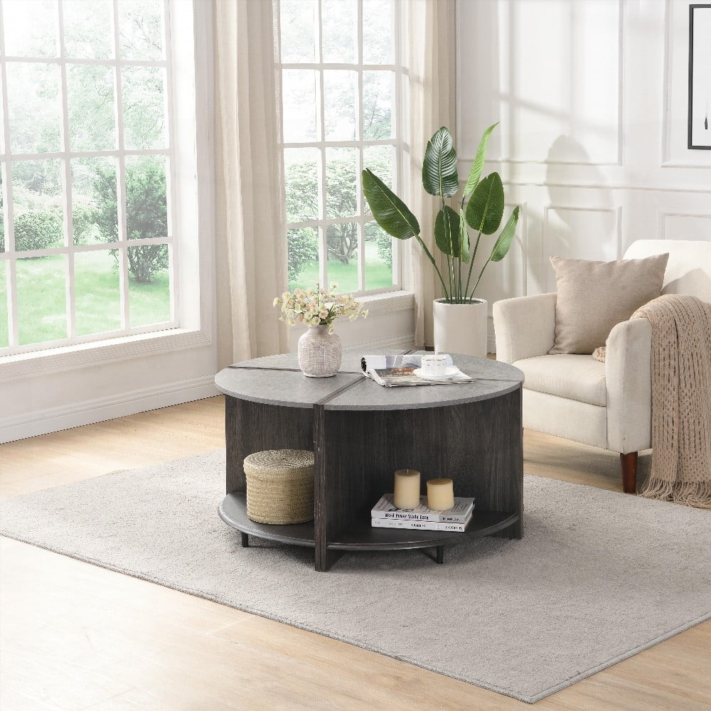 Industrial Round Coffee Table (4-Piece) - Sturdy & Easy to Assemble, 2 ...