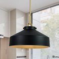 thumbnail image 1 of Industrial Round Matte Black Shade Shade 16 Inch Pendant with Brass Pole, Hand-polished Ceiling Light with Metal, Unique Elegant Ceiling Lamp, Pendant Lighting for Living Room, Dining Room, Bedroom, 1 of 10