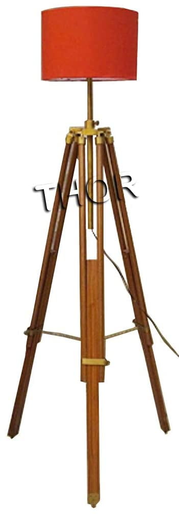 Industrial Royal Nautical Tripod Floor Lamp Wood for Living Room Bedrooms Adjustable Stand (Shade Not Included)