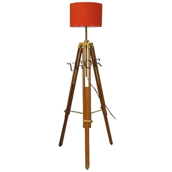 Industrial Royal Nautical Tripod Floor Lamp Wood for Living Room Bedrooms Adjustable Stand (Shade Not Included)