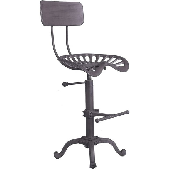 Industrial Rustic Bar Stool-Rotatable Cast Iron Tractor Seat Stool-Farmhouse Dining Counter Chair with Back -Counter Height Adjustable -22-26 inch (Rust)